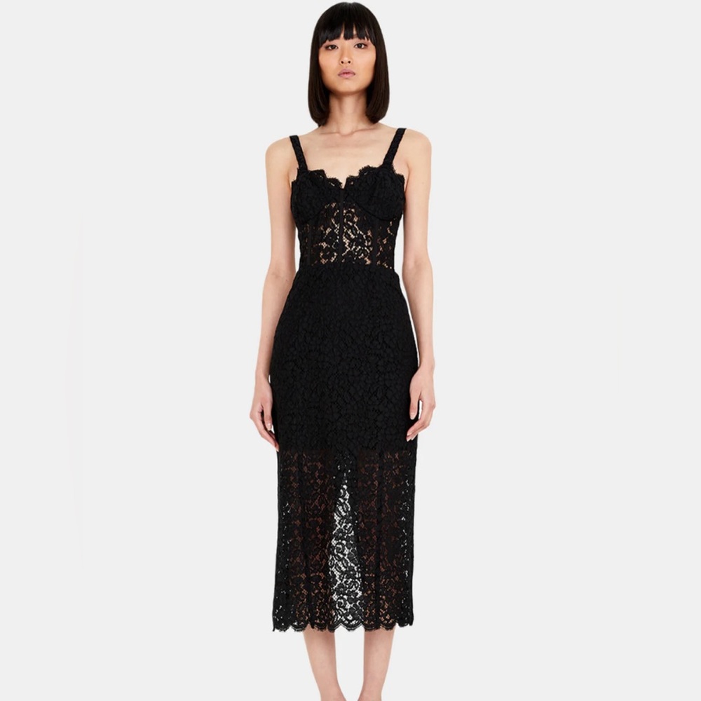 BARDOT LACE CORSET MIDI DRESS IN BLACK NEW XS